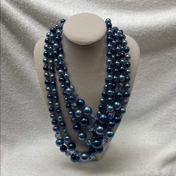 Multi-Strand Blue Beaded Vintage Necklace - Picture 1 of 2